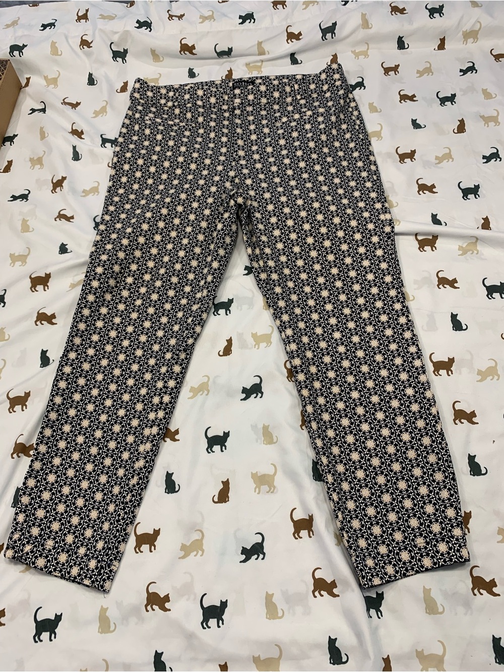 Soho Apparel Black and Cream Tile Print Ankle Dress Pants